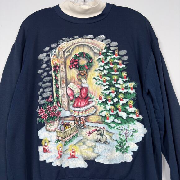 Vintage 90s Nutcracker Christmas Pullover Navy Holiday Scene Sweater Sz M - Picture 1 of 7